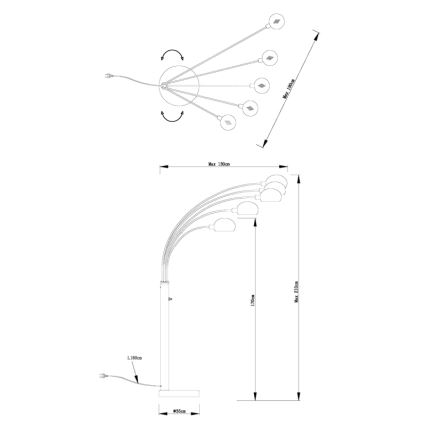 Globo - Επιδαπέδιο φωτιστικό 5xE14/40W/230V μαύρο