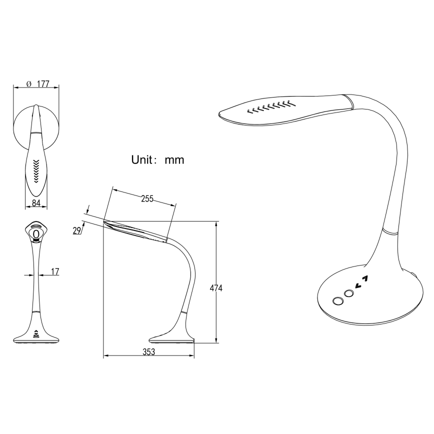 Globo - LED επιτραπέζιο φωτιστικό αφής, ευέλικτο, ρυθμιζόμενης έντασης, LED/9W/230V 3000/4500/6500K μαύρο