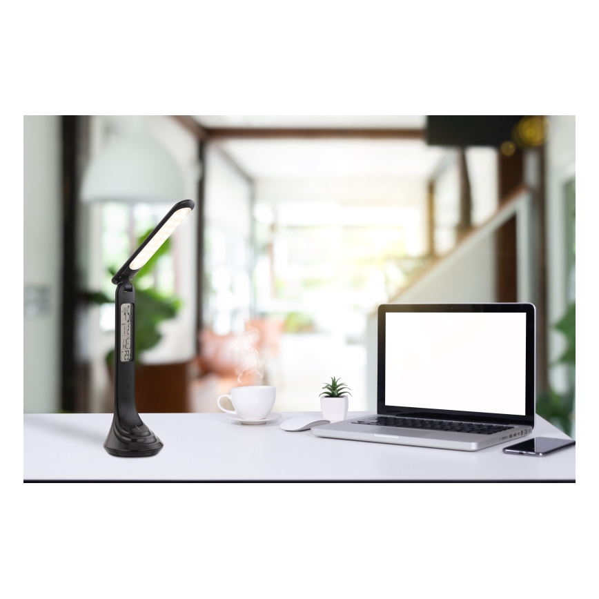 Globo - Επαναφορτιζόμενο επιτραπέζιο φωτιστικό LED με ρύθμιση φωτεινότητας και οθόνη, LED/4W/230V, 2200 mAh, μαύρο