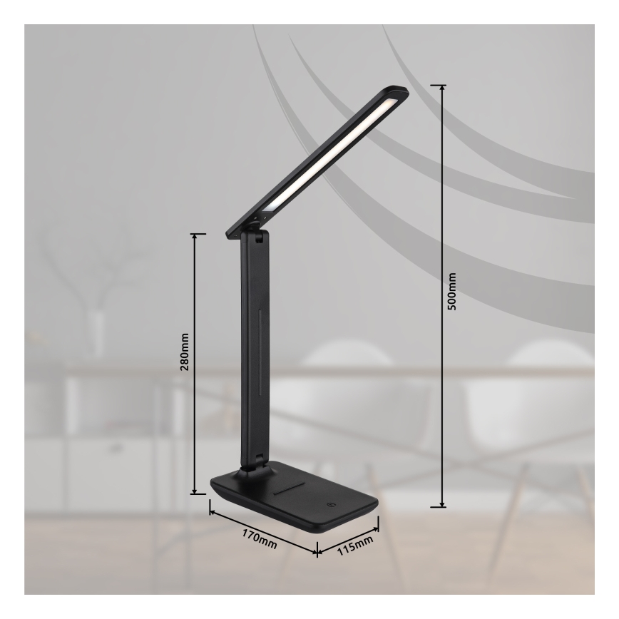 Globo - LED επιτραπέζιο επαναφορτιζόμενο φωτιστικό με λειτουργία αφής και ρυθμιζόμενη ένταση LED/4W/5V 2700/4000/6500K 1800 mAh μαύρο