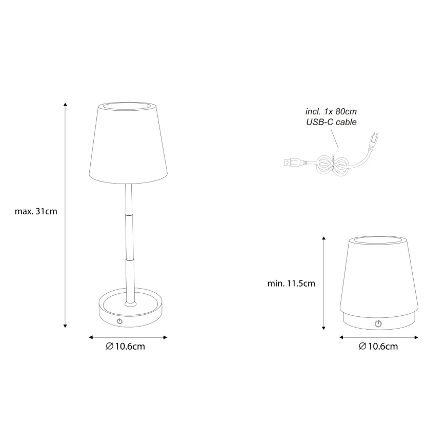 Globo - Επιτραπέζιο επαναφορτιζόμενο φωτιστικό LED με αίσθηση αφής και ρύθμιση φωτεινότητας, 1,2W/3V 1200 mAh
