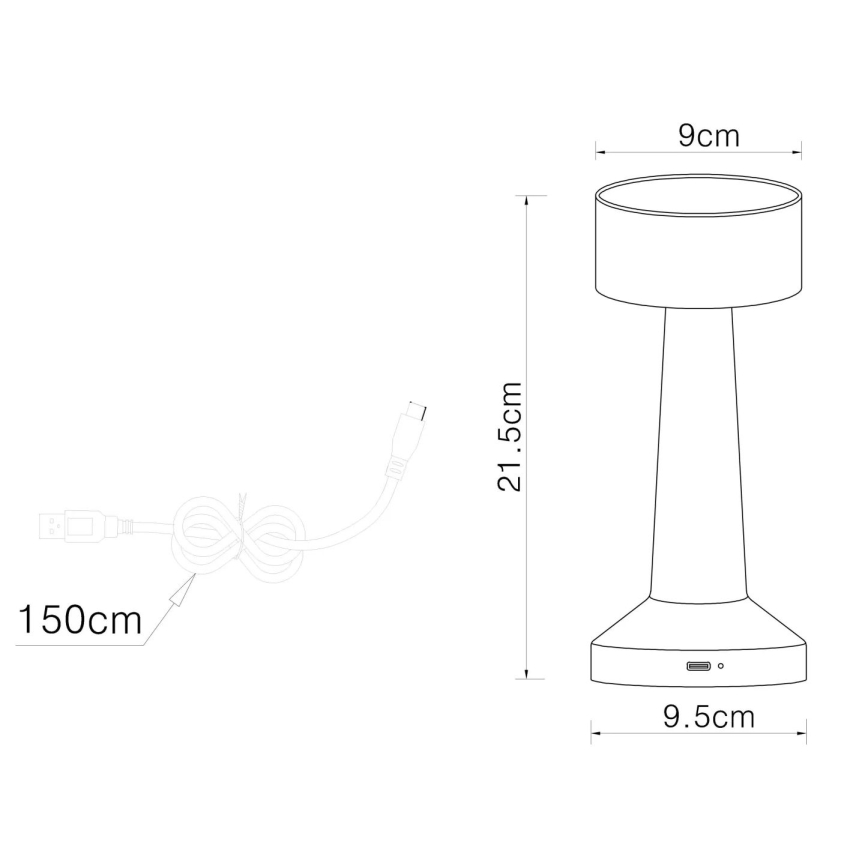 Globo - Επιτραπέζια λάμπα αφής dimming LED LED/1W/3,7V 2700K/4000K/6500K 800 mAh USB μαύρο