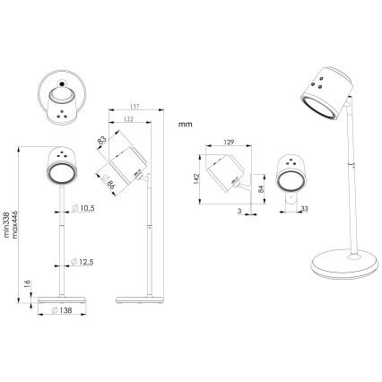 Globo - Επιτραπέζια λάμπα αφής dimming LED 4σε1 LED/6W/3,7V 3000K/4000K/6500K 1500 mAh USB μαύρο