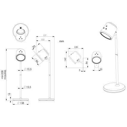 Globo - Επιτραπέζια λάμπα αφής dimming LED 4σε1 LED/6W/3,7V 3000K/4000K/6500K 1500 mAh USB λευκό
