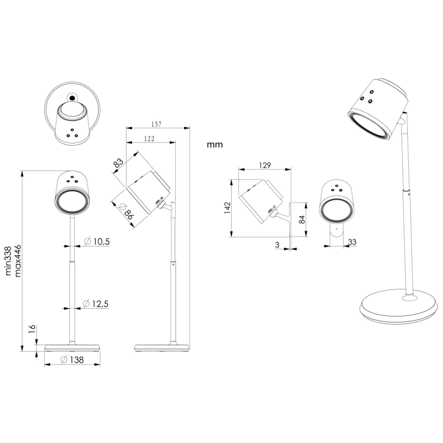 Globo - Επιτραπέζια λάμπα αφής dimming LED 4σε1 LED/6W/3,7V 3000K/4000K/6500K 1500 mAh USB λευκό
