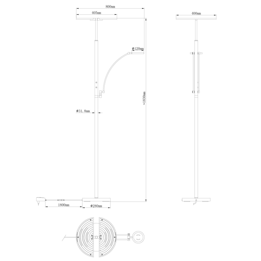 Globo - Ρυθμιζόμενο επιδαπέδιο φωτιστικό LED/40W/230V + LED/5,5W 2700/4000/6000K μαύρο