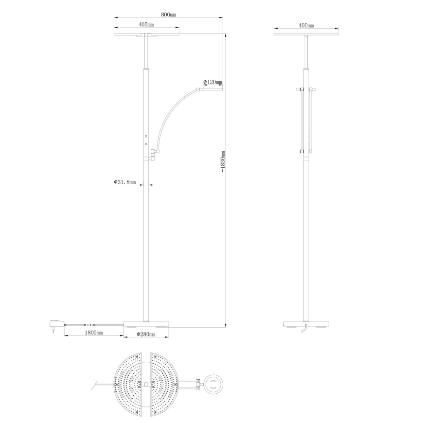 Globo - Ρυθμιζόμενο επιδαπέδιο φωτιστικό LED/40W/230V + LED/5,5W 2700/4000/6000K ματ χρώμιο