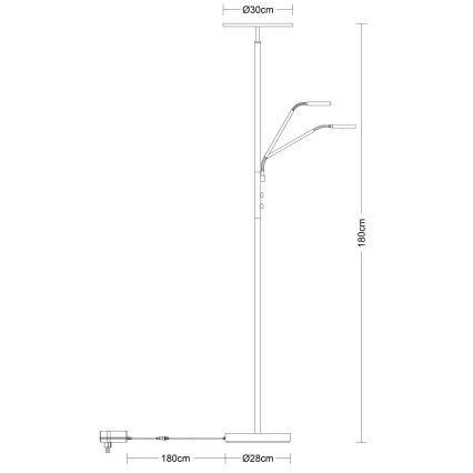 Globo - Ρυθμιζόμενο επιδαπέδιο φωτιστικό LED/28W/230V + LED/5W 3000K μαύρο