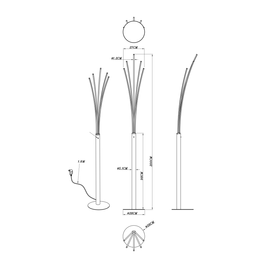Globo - LED ρυθμιζόμενο επιδαπέδιο φωτιστικό με αισθητήρα αφής LED/36W/230V μαύρο