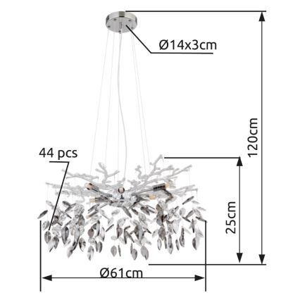 Globo - Κρεμαστό φωτιστικό οροφής 8xG9/8W/230V διάμετρος 61 cm γυαλιστερό χρώμιο