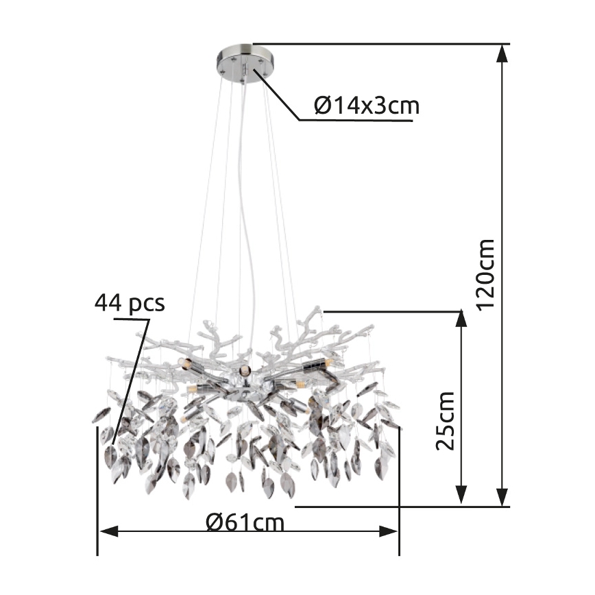 Globo - Κρεμαστό φωτιστικό οροφής 8xG9/8W/230V διάμετρος 61 cm γυαλιστερό χρώμιο