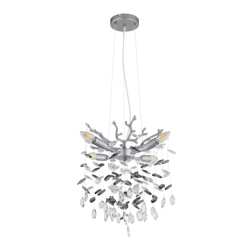 Globo - Κρεμαστό φωτιστικό με καλώδιο 4xE14/40W/230V σε ασημί απόχρωση