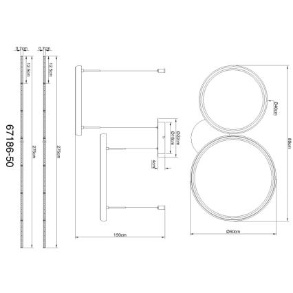 Globo - Led Dimmable κρεμαστό φωτιστικό οροφής LED/50W/230V 2700-6000K μαύρο + τηλεχειριστήριο