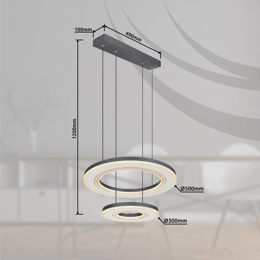 Globo - Led Dimmable κρεμαστό φωτιστικό οροφής LED/50W/230V 2700-6000K διάμετρος 50 cm μαύρο + τηλεχειριστήριο