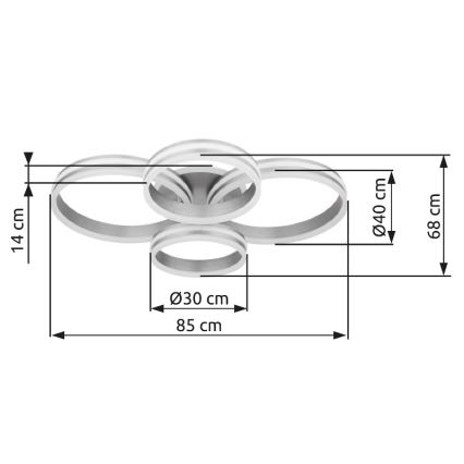 Globo - Ρυθμιζόμενο LED φωτιστικό οροφής LED/90W/230V 2700-6000K 68x85 εκ. με τηλεχειριστήριο