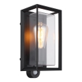 Globo - Φωτιστικό τοίχου εξωτερικού χώρου με αισθητήρα 1xE27/60W/230V IP44 μαύρο