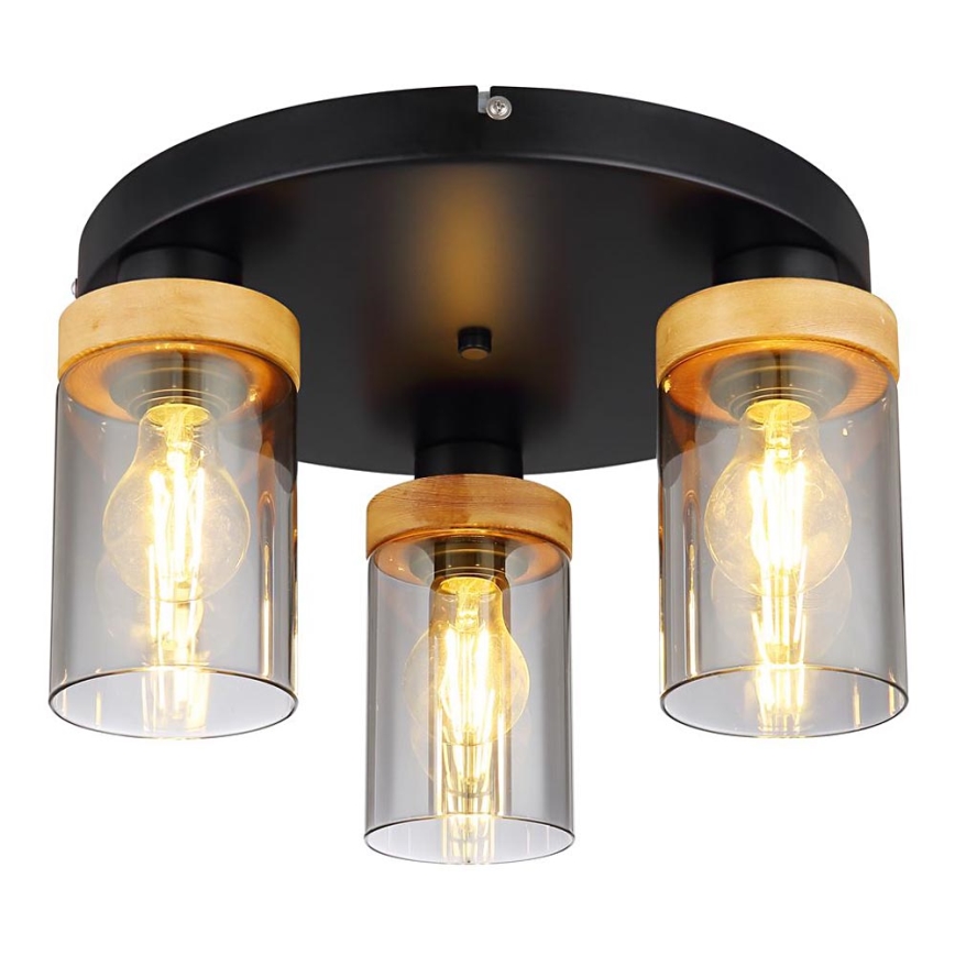 Globo - Επιτοίχιο φωτιστικό 3xE27/40W/230V μέταλλο/ξύλο