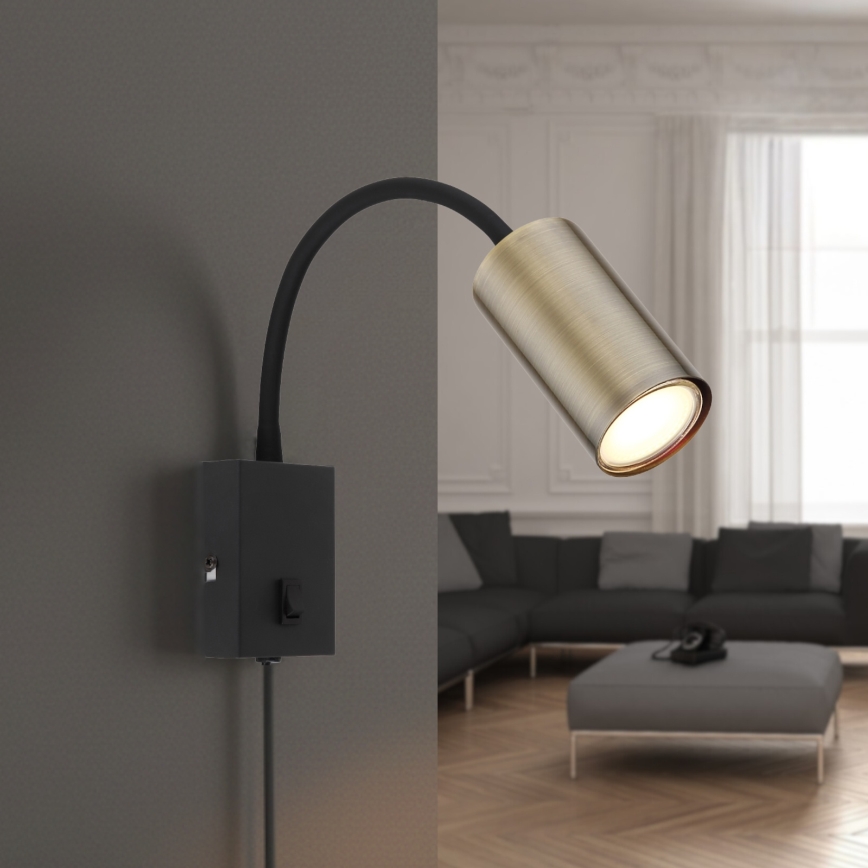 Globo - Ευέλικτο επιτοίχιο φωτιστικό 1xGU10/25W/230V μαύρο/ορείχαλκος