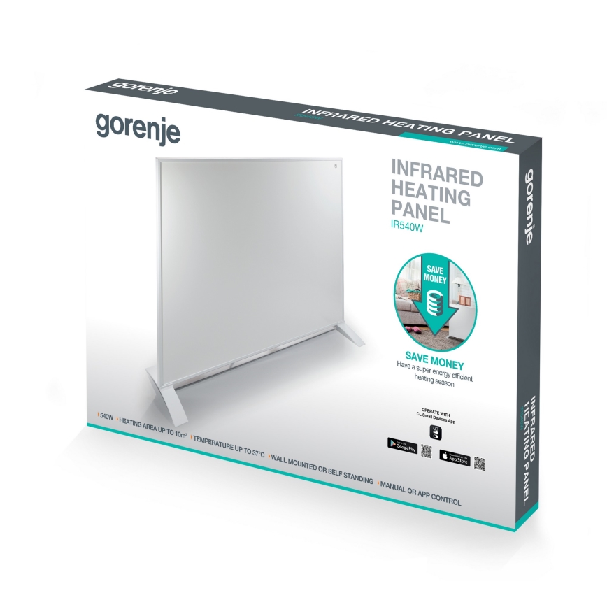 GORENJE IR540W - Έξυπνο ηλεκτρικό υπέρυθρο πάνελ 540W με χρονοδιακόπτη, προστασία IP44 και Wi-Fi, λευκό