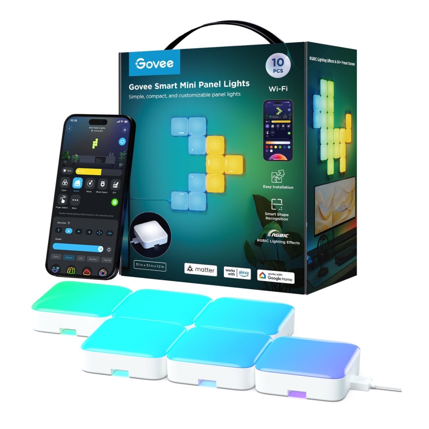 Govee - 10x Smart mini RGBIC panel Wi-Fi