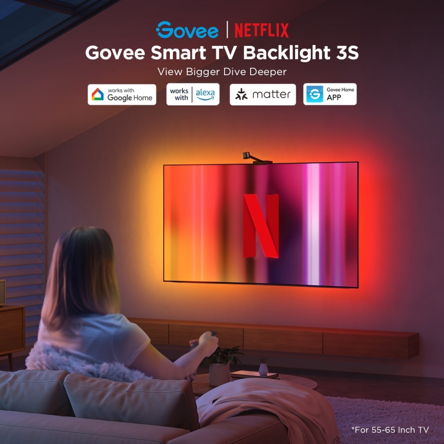 Govee - Backlight 3S Netflix TV 55-65" SMART LED οπίσθιος φωτισμός RGBICW Wi-Fi + τηλεχειριστήριο