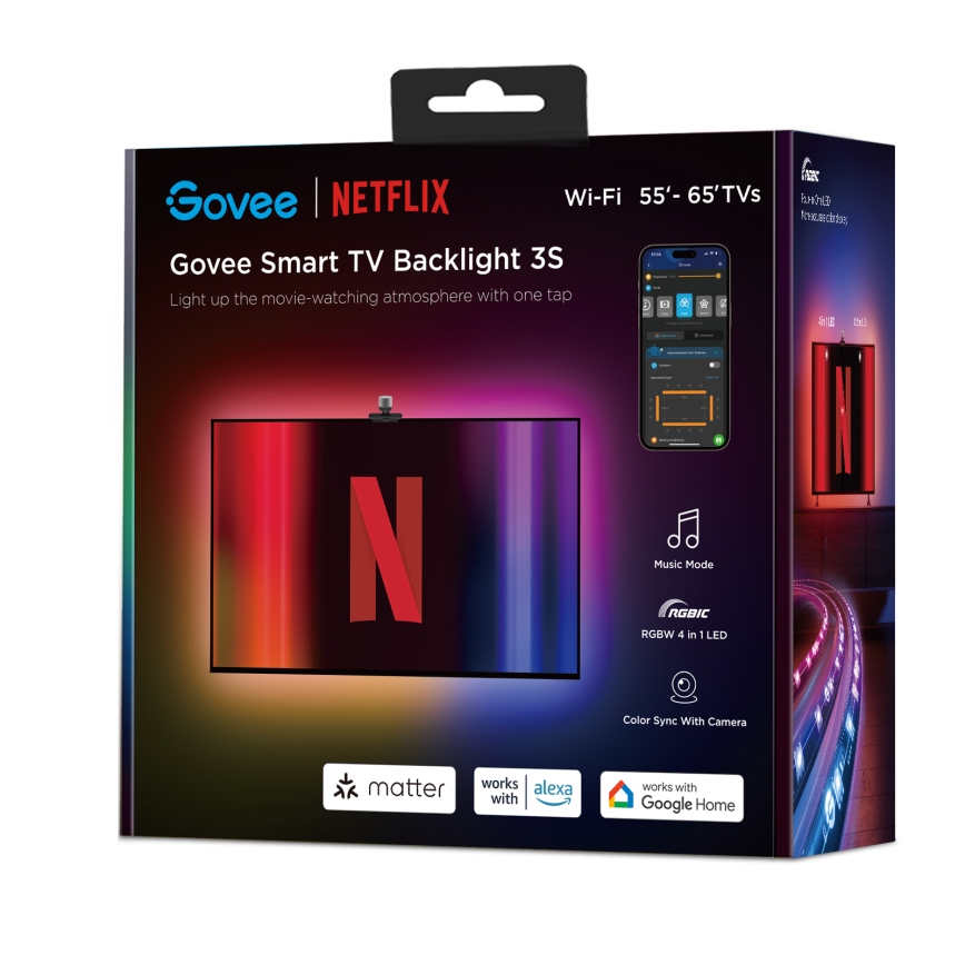 Govee - Backlight 3S Netflix TV 55-65" SMART LED οπίσθιος φωτισμός RGBICW Wi-Fi + τηλεχειριστήριο