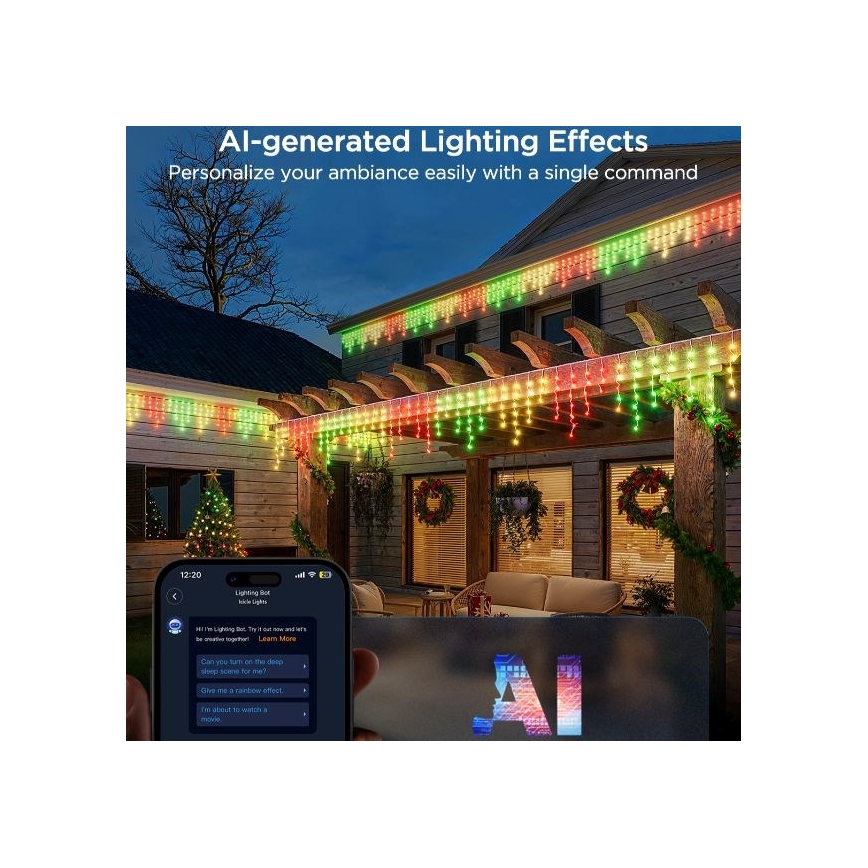Govee - LED RGBIC Λαμπάκια εξωτερικού χώρου Smart icicles 10m Wi-Fi Matter IP65