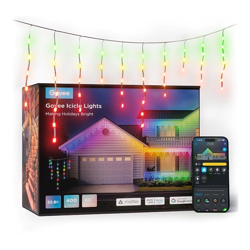 Govee - LED RGBIC Λαμπάκια εξωτερικού χώρου Smart icicles 10m Wi-Fi Matter IP65