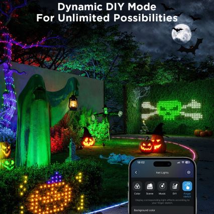 Govee - LED RGBIC Φωτισμός εξωτερικού χώρου net 143x85cm Wi-Fi Matter IP65
