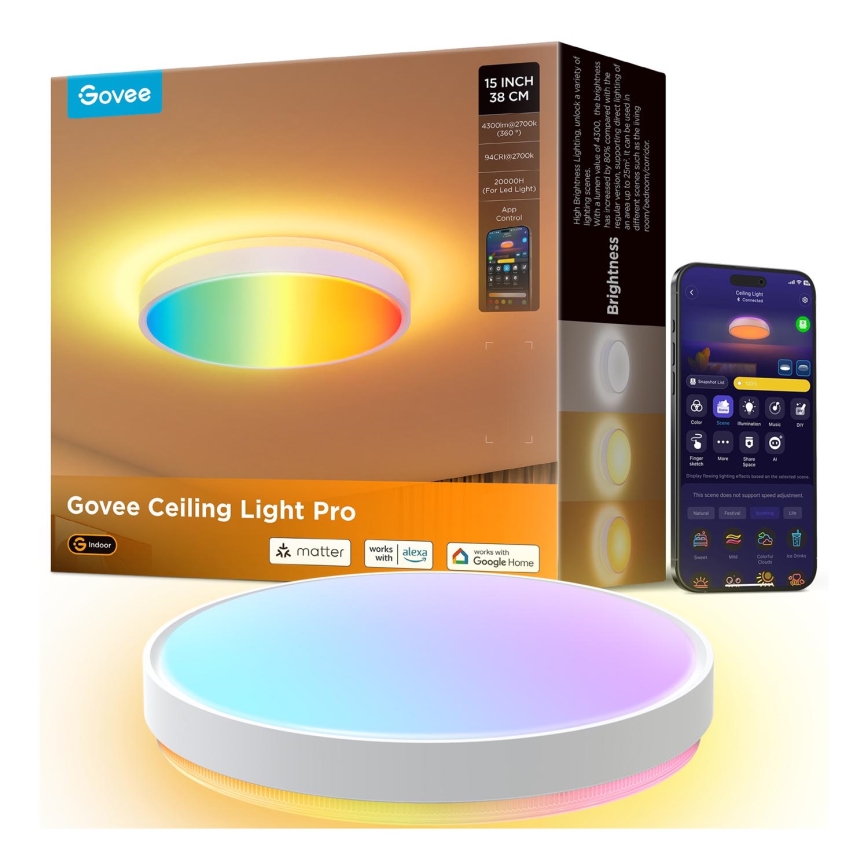 Govee - LED RGBIC Φωτιστικό οροφής dimming LED/49W/230V 2700-6500K Wi-Fi διάμετρος 38 cm