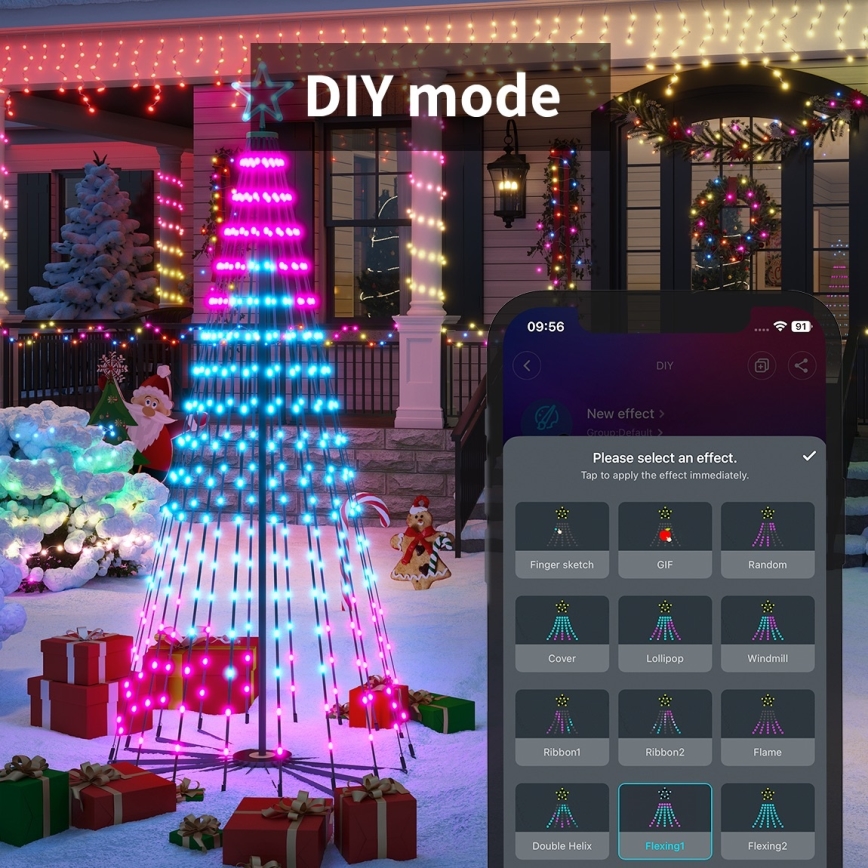 Govee - LED RGBIC Χριστουγεννιάτικο δέντρο με αστέρι LED/15W/230V IP65 1,8m Matter Wi-Fi