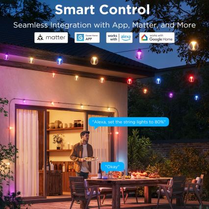 Govee - LED RGBICW Dimming Εξωτερικού χώρου διακοσμητικά λαμπάκια LED/24W/230V IP67 2700-6500K Wi-Fi