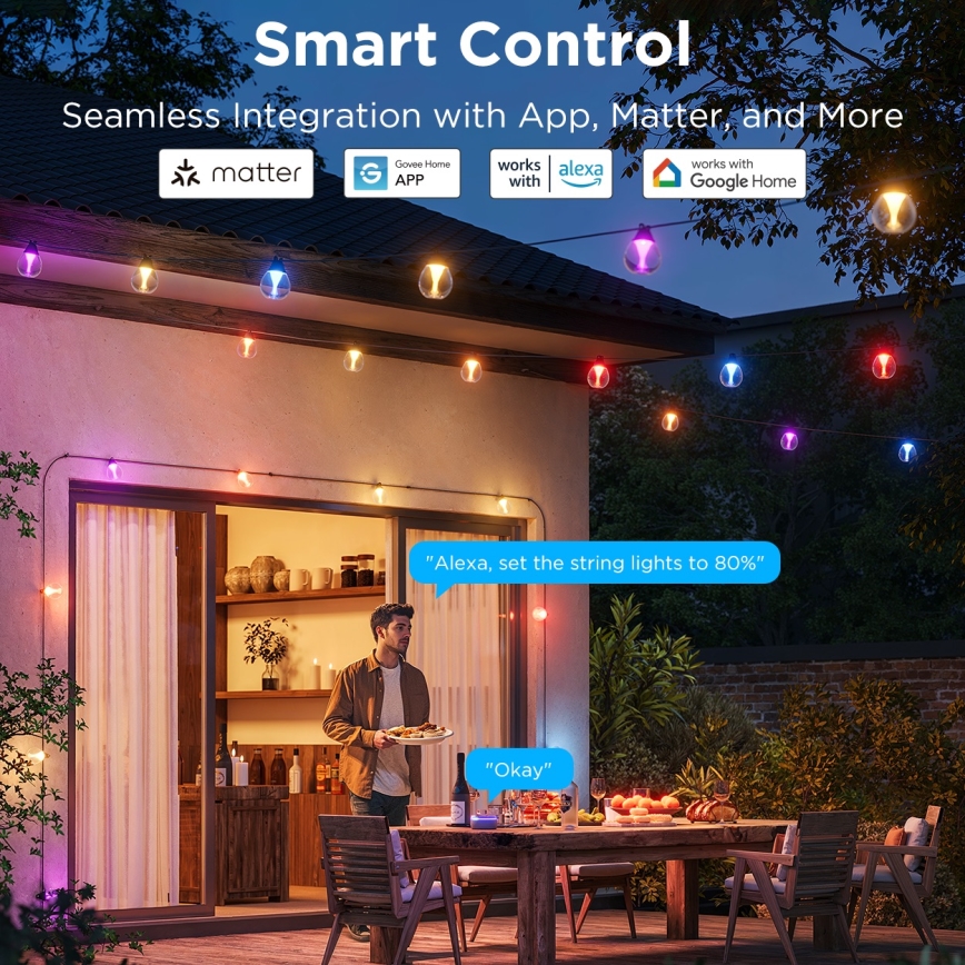 Govee - LED RGBICW Dimming Εξωτερικού χώρου διακοσμητικά λαμπάκια LED/24W/230V IP67 2700-6500K Wi-Fi