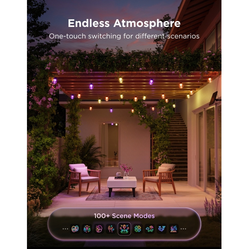 Govee - LED RGBICW Ηλιακή γιρλάντα 8xLED/6W/5V Wi-Fi Matter IP67