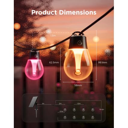 Govee - LED RGBICW Ηλιακή γιρλάντα 8xLED/6W/5V Wi-Fi Matter IP67