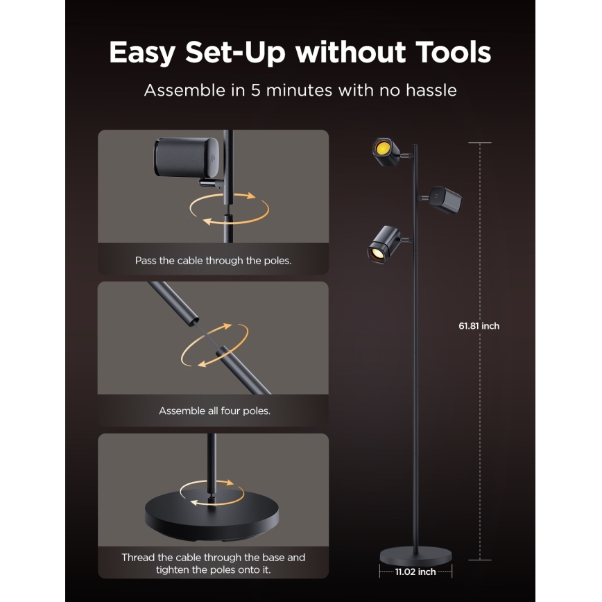 Govee - LED RGBICWW Ρυθμιζόμενη επιδαπέδια λάμπα TREE MATTER LED/48W/230V Wi-Fi