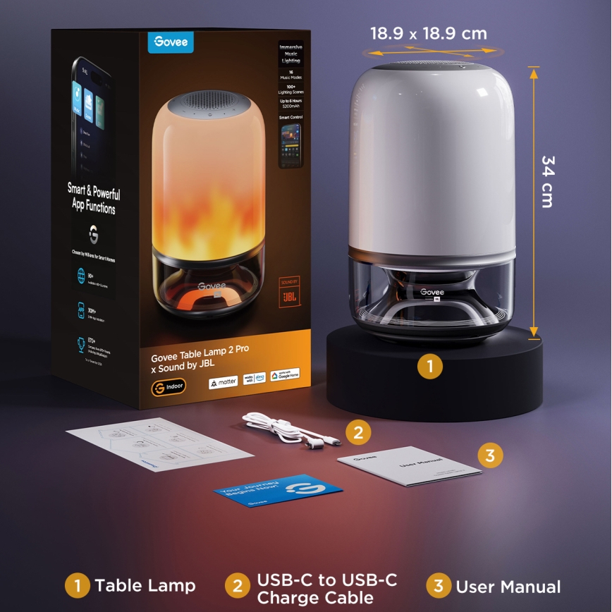 Govee - LED RGBW ρυθμιζόμενη επιτραπέζια λάμπα με ηχείο LED/36W/12V Wi-Fi