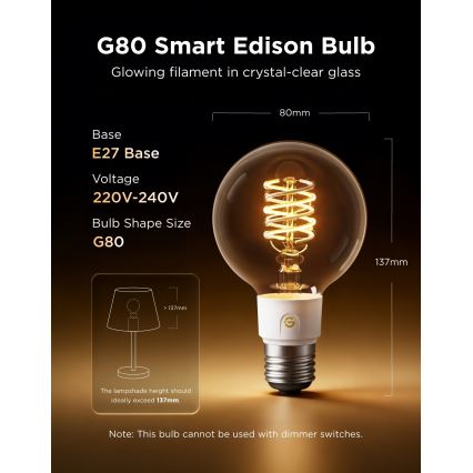 Govee - Ρυθμιζόμενος λαμπτήρας LED RGBWW Smart MATTER G80 E27/5W/230V 2700-6500K Wi-Fi