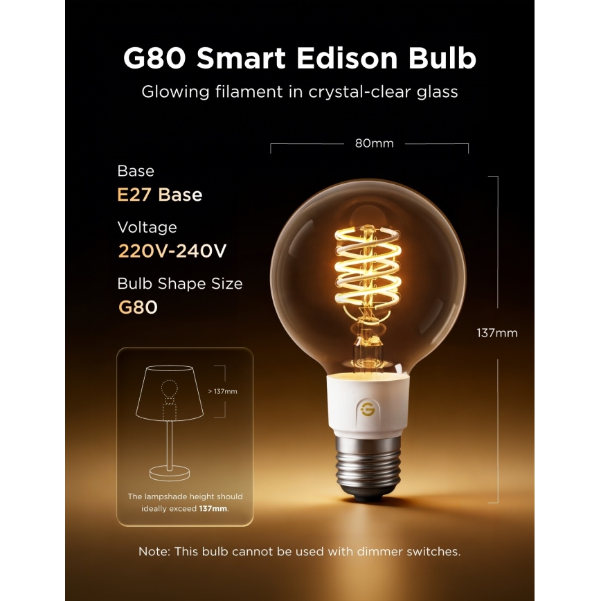 Govee - Ρυθμιζόμενος λαμπτήρας LED RGBWW Smart MATTER G80 E27/5W/230V 2700-6500K Wi-Fi