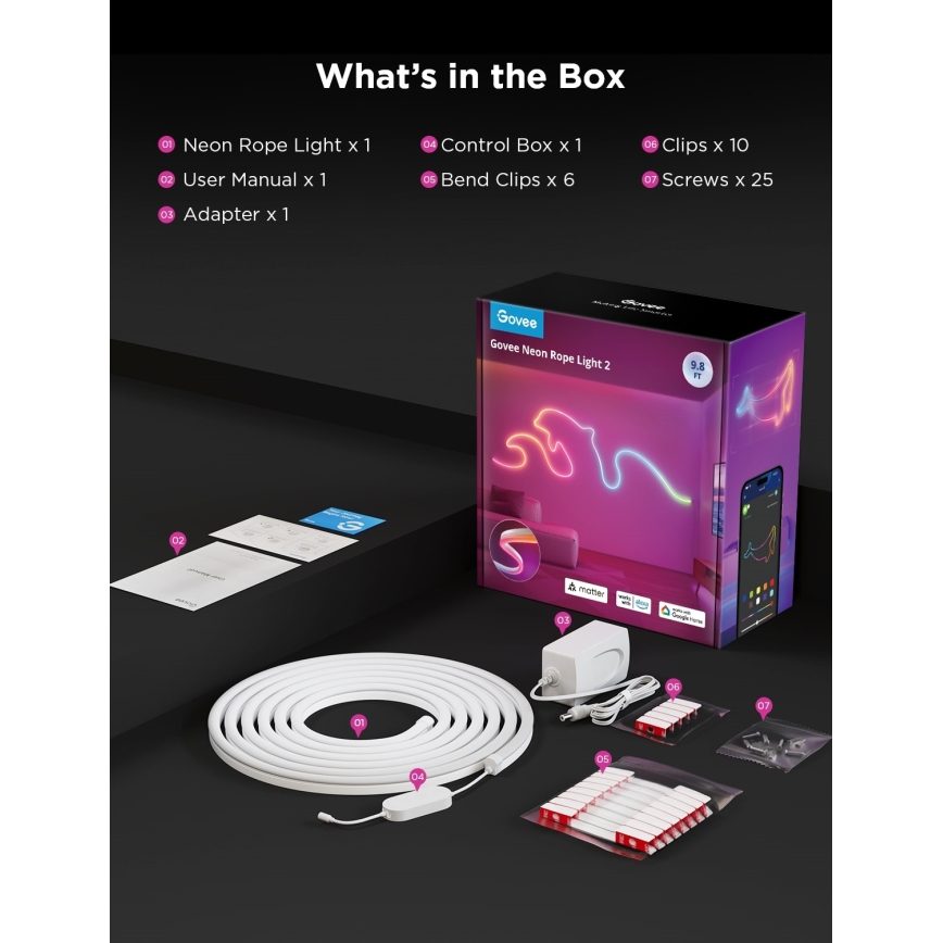 Govee - Neon 2 MATTER εύκαμπτη LED ταινία 3m RGBIC Wi-Fi