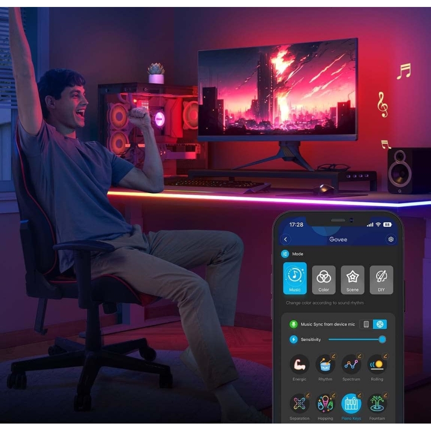 Govee - Neon LED επιτραπέζιος οπίσθιος φωτισμός 3m RGBIC Wi-Fi