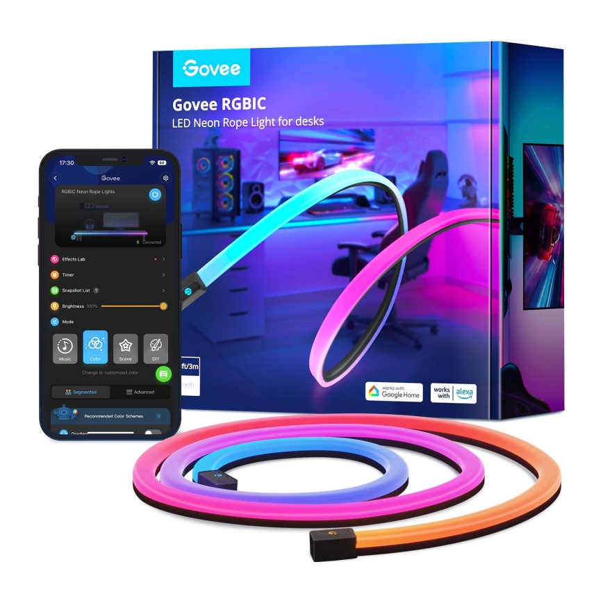 Govee - Neon LED επιτραπέζιος οπίσθιος φωτισμός 3m RGBIC Wi-Fi