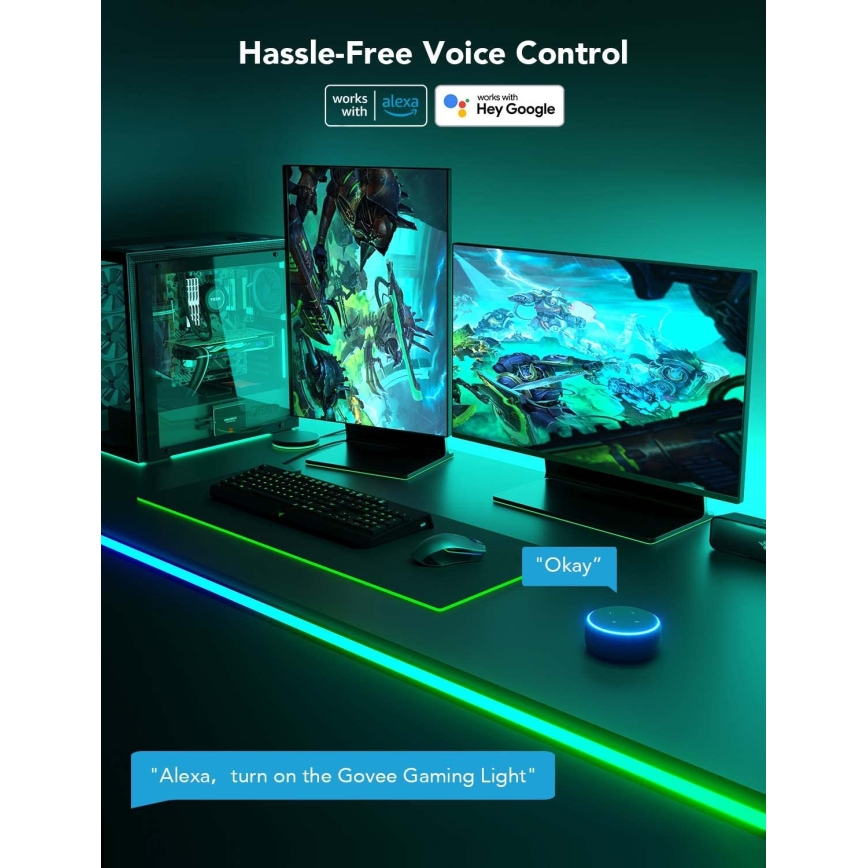Govee - Neon LED επιτραπέζιος οπίσθιος φωτισμός 3m RGBIC Wi-Fi