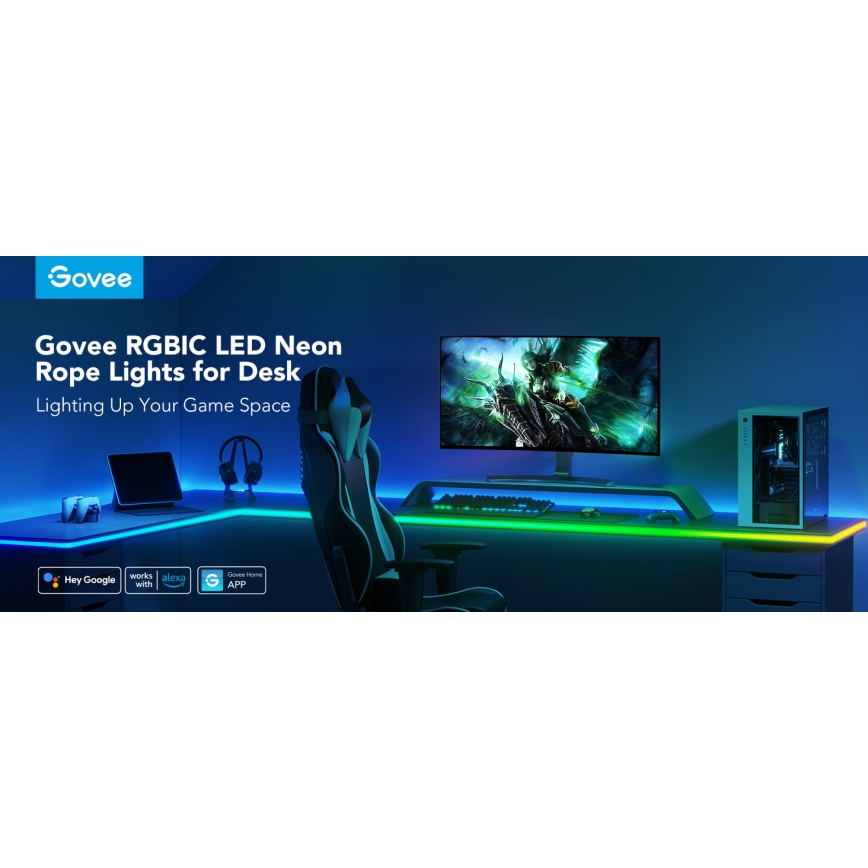 Govee - Neon LED επιτραπέζιος οπίσθιος φωτισμός 3m RGBIC Wi-Fi
