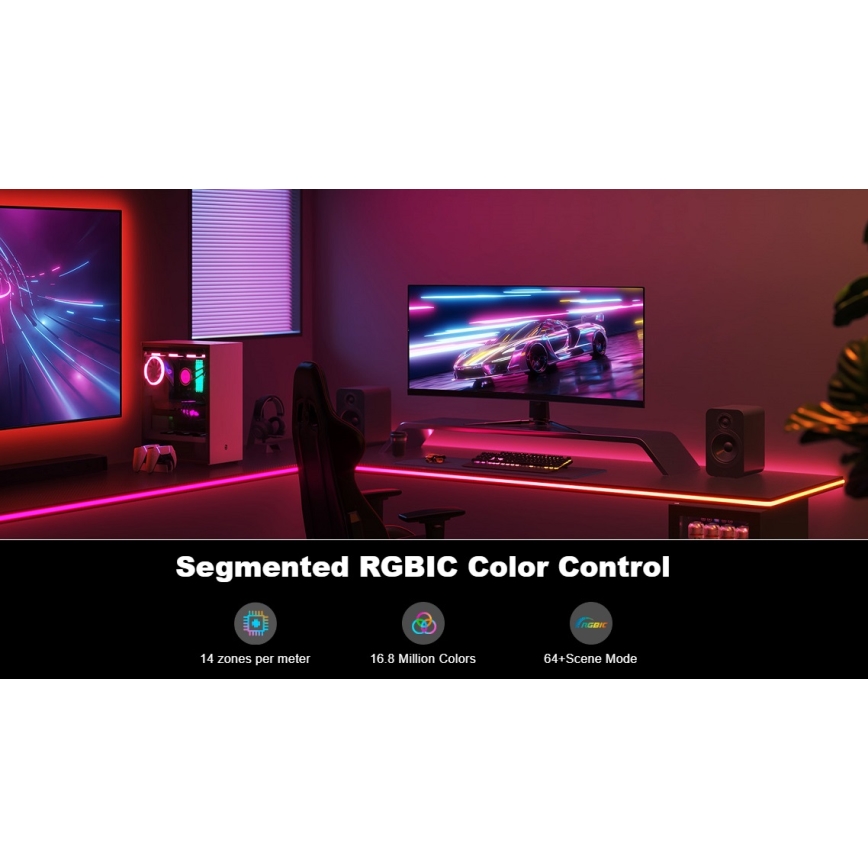 Govee - Neon LED επιτραπέζιος οπίσθιος φωτισμός 3m RGBIC Wi-Fi