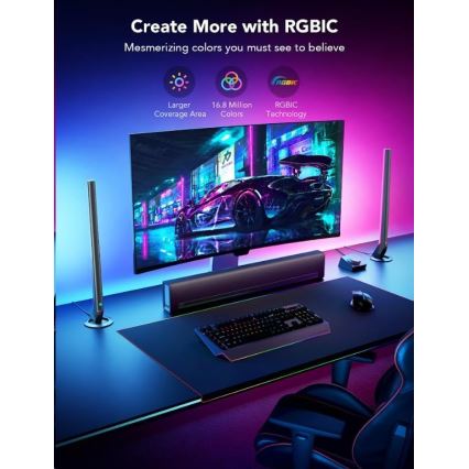 Govee - Σετ 2x Smart Gaming Wi-Fi LED RGBIC πάνελ + Smart Dual μαύρο + τηλεχειριστήριο