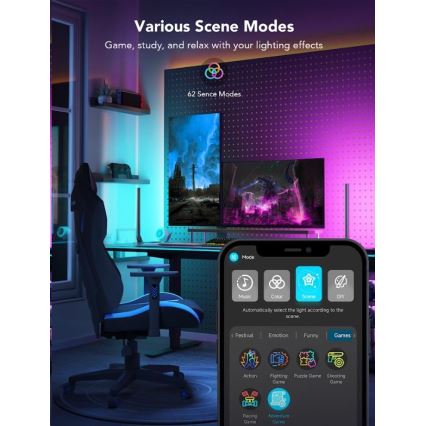 Govee - Σετ 2x Smart Gaming Wi-Fi LED RGBIC πάνελ + Smart Dual μαύρο + τηλεχειριστήριο