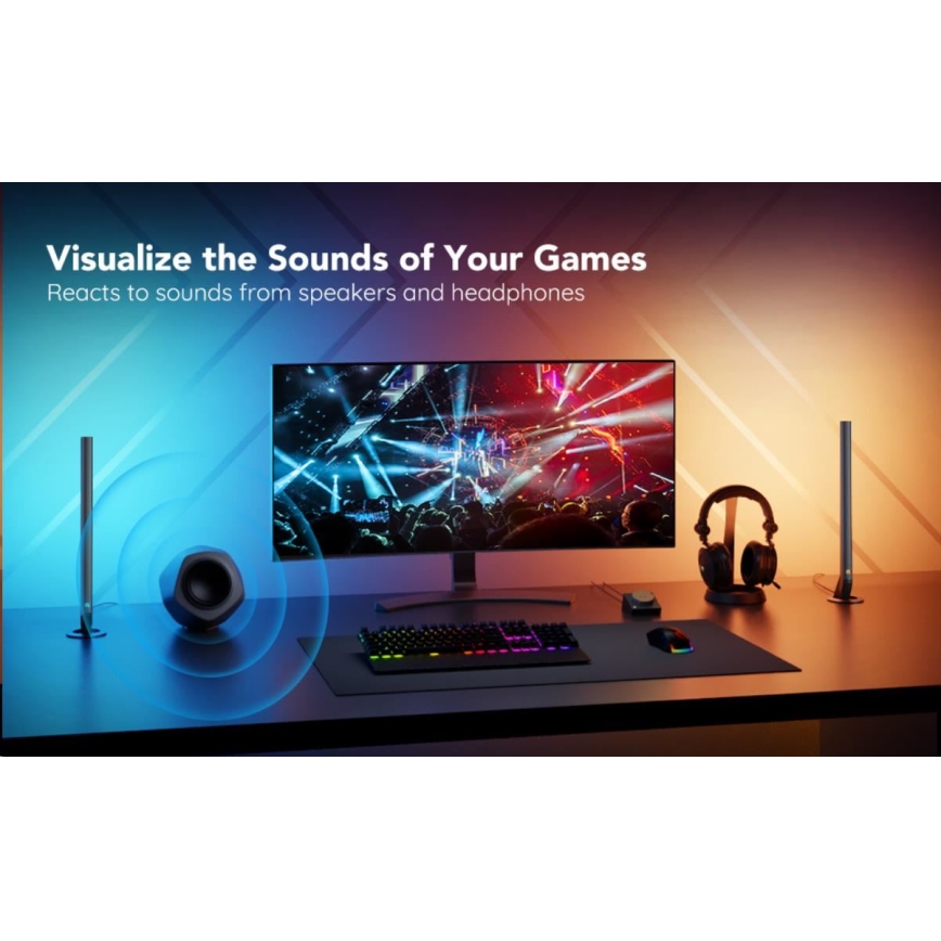 Govee - Σετ 2x Smart Gaming Wi-Fi LED RGBIC πάνελ + Smart Dual μαύρο + τηλεχειριστήριο