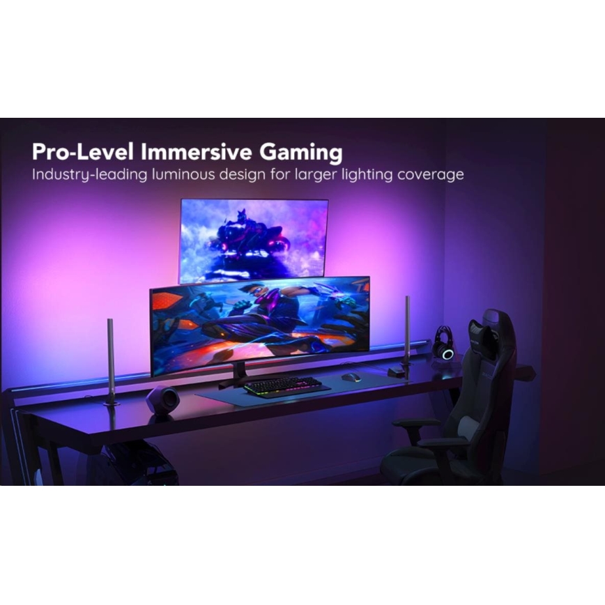 Govee - Σετ 2x Smart Gaming Wi-Fi LED RGBIC πάνελ + Smart Dual μαύρο + τηλεχειριστήριο