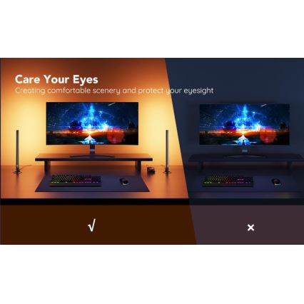 Govee - Σετ 2x Smart Gaming Wi-Fi LED RGBIC πάνελ + Smart Dual μαύρο + τηλεχειριστήριο